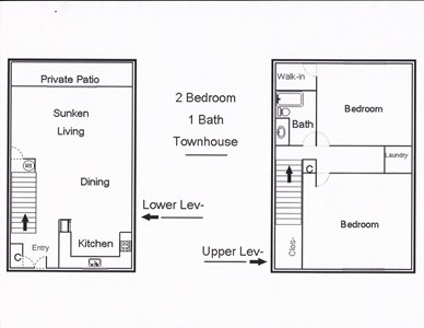 Two bedroom one bathroom floorplan